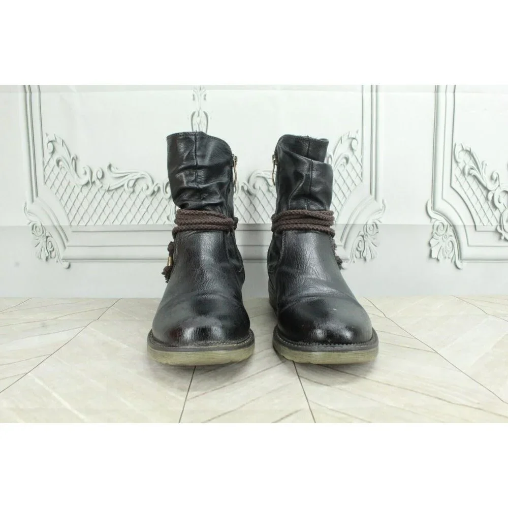 Relife Black Leather Side Zip Pull-on Casual Ankle Booties Size 7 - Picture 4 of 10